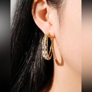 Luxury Cubic Zirconia Hoop Earrings For Women Gold Color